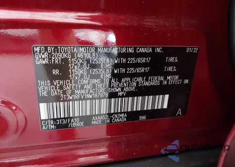 2022 Toyota Rav4 Xle z USA, uszkodzony, nr VIN 2T3W1RFV1NW187878